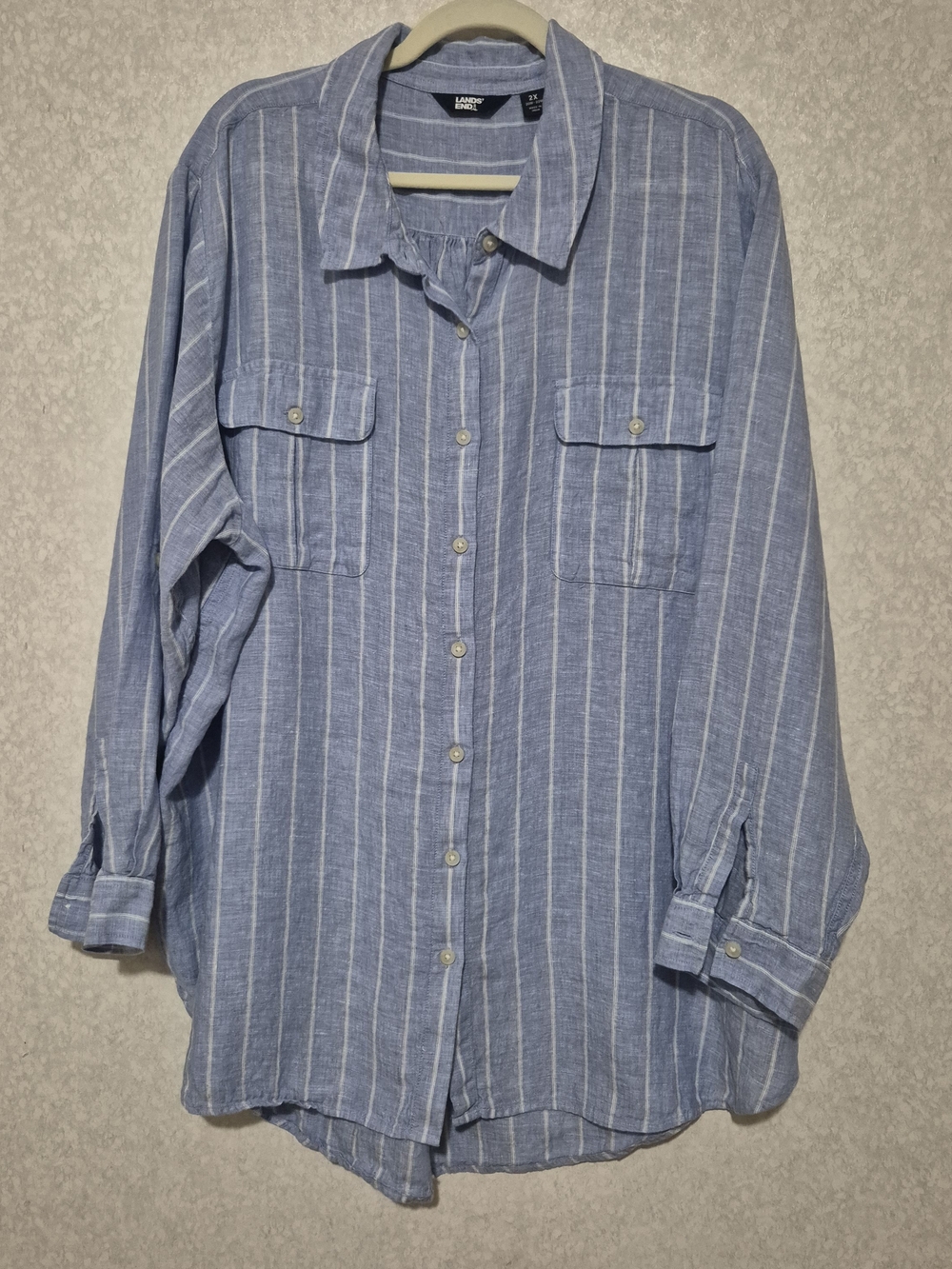 Lands' End Blue and White Striped Button-Up Tunic